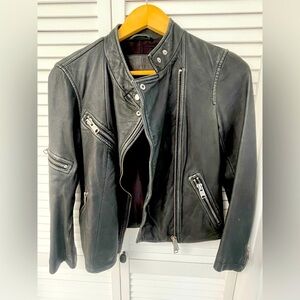 All Saints - mast biker leather jacket 3/4 sleeves - size 4 - model WLO4RH